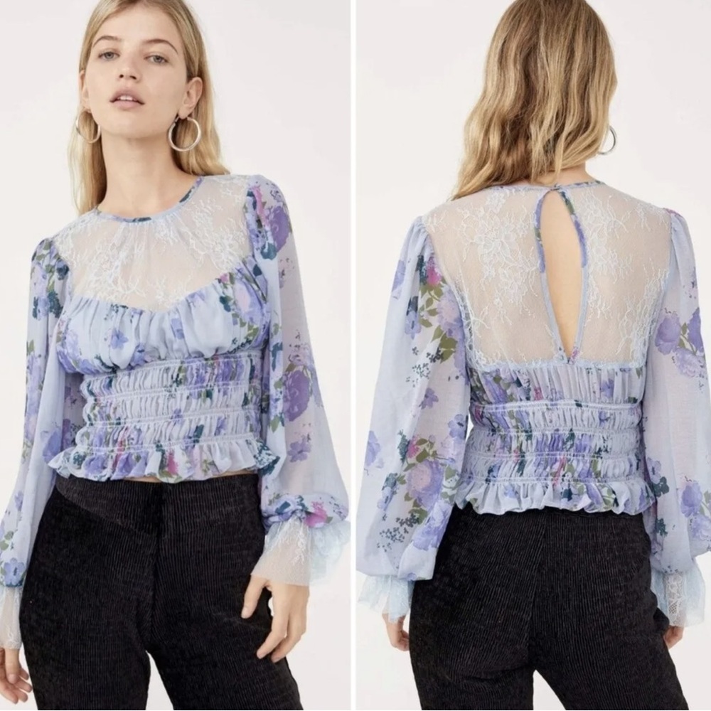 FP Movement by Free People Smock Daphne Floral Lace Ruffled Top NWT 128.00